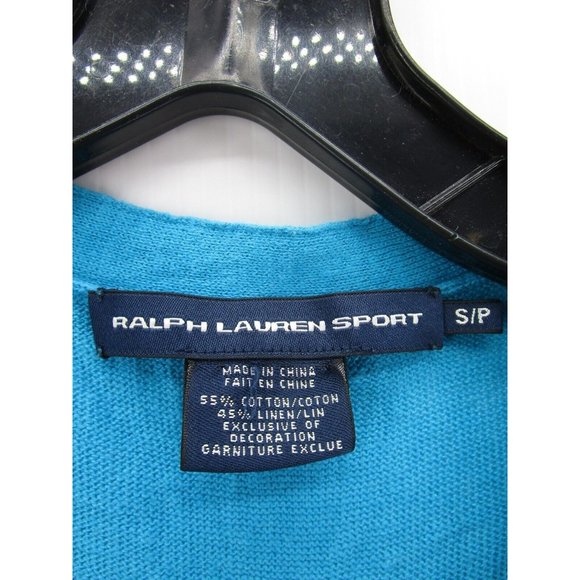 Ralph Lauren Sport Sweater Small Linen Cardigan Pony Logo Button Up - Picture 9 of 10